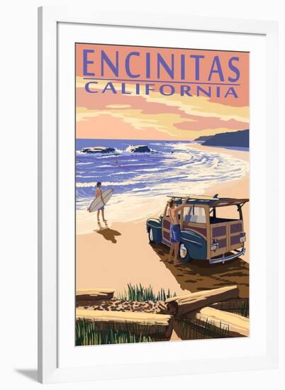 Encinitas, California - Woody on Beach-Lantern Press-Framed Art Print