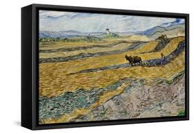 Enclosed Field with Ploughman. Date/Period: 1889. Painting. Oil on canvas. Height: 540 mm (21.25...-VINCENT VAN GOGH-Framed Stretched Canvas