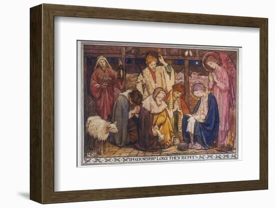 Encouraged by the Angels the Shepherds Come to Jesus' Cradle to Worship the Child-M. Dibden-Framed Photographic Print