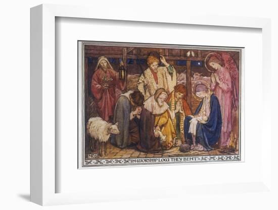 Encouraged by the Angels the Shepherds Come to Jesus' Cradle to Worship the Child-M. Dibden-Framed Photographic Print