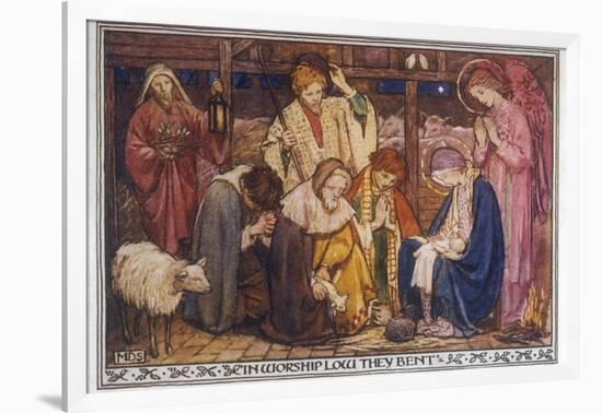 Encouraged by the Angels the Shepherds Come to Jesus' Cradle to Worship the Child-M. Dibden-Framed Photographic Print