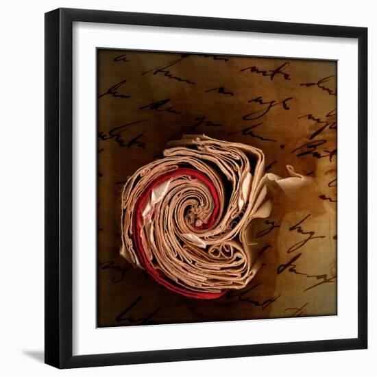 End View of a Rolled Notebook with Hand Written Script-Trigger Image-Framed Photographic Print