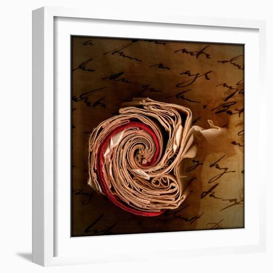 End View of a Rolled Notebook with Hand Written Script-Trigger Image-Framed Photographic Print