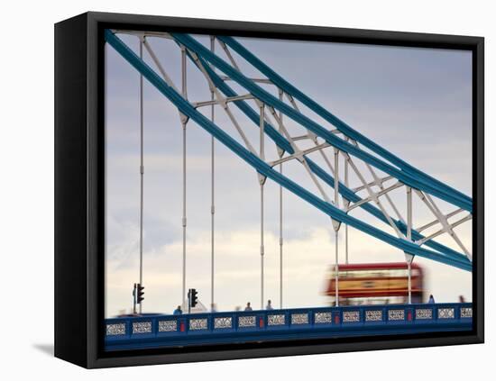 Endland, London, London Red Double Decker Bus on Tower Bridge-Jane Sweeney-Framed Stretched Canvas