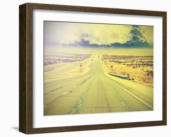 Endless Country Highway, Vintage Retro Effect.-Maciej Bledowski-Framed Photographic Print