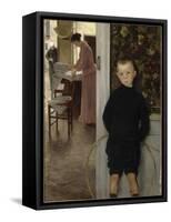 Enfant et femme dans un intérieur-Paul Mathey-Framed Stretched Canvas