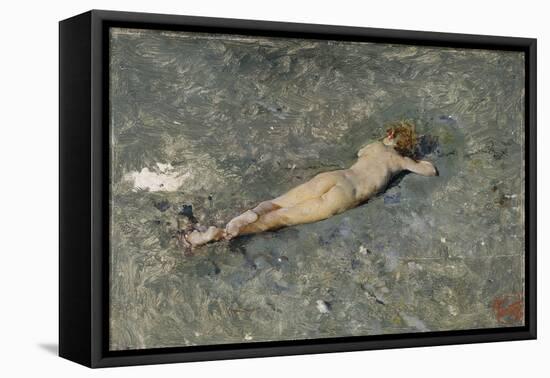 Enfant Nu Etendu Sur La Plage De Portici (Nude on the Beach at Portici) - Peinture De Mariano Fortu-Mariano Fortuny-Framed Stretched Canvas