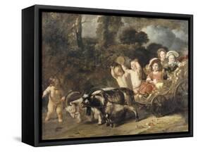 Enfants nobles (famille Trip?) dans un char trainé par des chèvres (dit autrefois : les enfants de-Ferdinand Bol-Framed Stretched Canvas