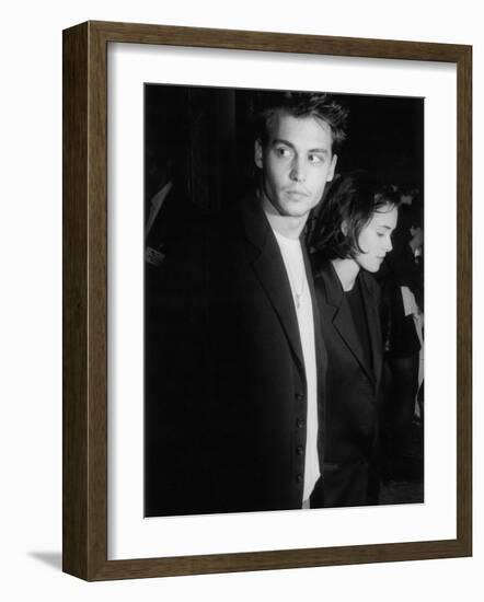 Engaged Actors Johnny Depp and Winona Ryder Attending Premier of the Film "Pacific Heights"-null-Framed Premium Photographic Print