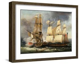 Engagement Between French Corvette La Bayonnaise and English Frigate The Ambush, 14 December 1798-Jean-Francois Hue-Framed Giclee Print