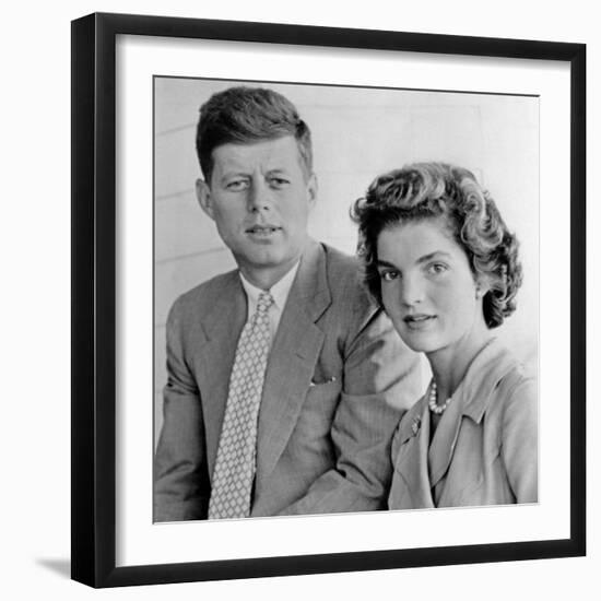 Engagement Portrait of John Kennedy and Jacqueline Bouvier-null-Framed Photo