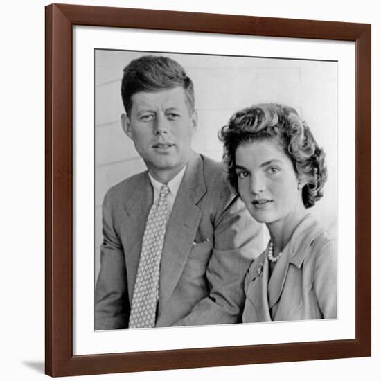 Engagement Portrait of John Kennedy and Jacqueline Bouvier-null-Framed Photo