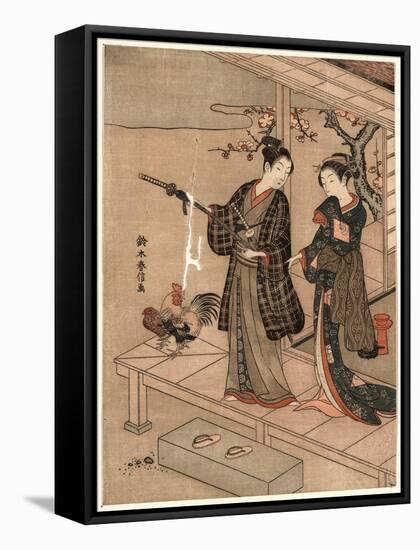 Engawa No Wakai Danjo-Suzuki Harunobu-Framed Stretched Canvas