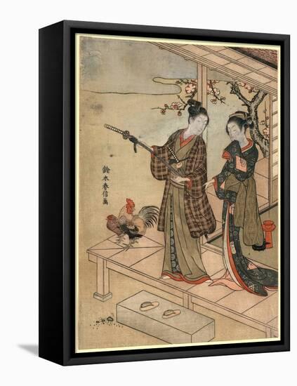 Engawa No Wakashu to Onna-Suzuki Harunobu-Framed Stretched Canvas