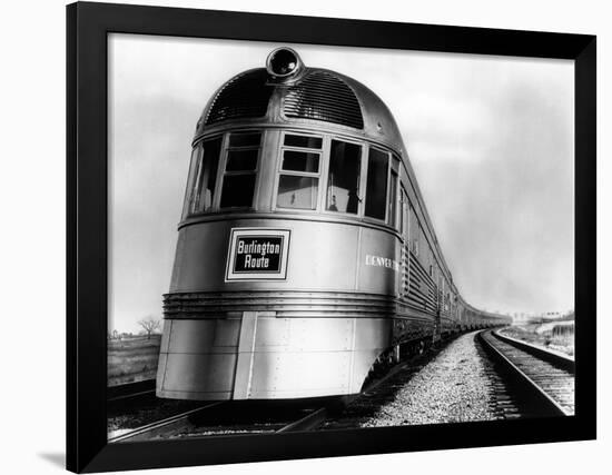 Engine Head on of Burlington Route Railroad Streamliner Denver Zephyr Chicago to Denver-null-Framed Photographic Print