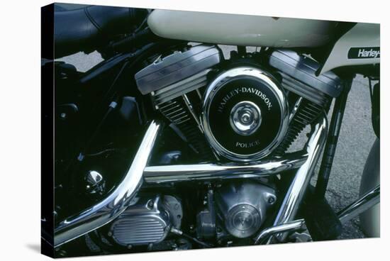 Engine of 1994 Harley Davidson police bike-null-Stretched Canvas