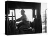 Engineer Aboard the 20th Century Limited Riding in Cab with His Hand on the Engine Brake-Alfred Eisenstaedt-Stretched Canvas