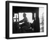 Engineer Aboard the 20th Century Limited Riding in Cab with His Hand on the Engine Brake-Alfred Eisenstaedt-Framed Photographic Print