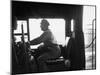 Engineer Aboard the 20th Century Limited Riding in Cab with His Hand on the Engine Brake-Alfred Eisenstaedt-Mounted Photographic Print