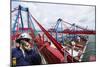 Engineer Overlooking Busy Container-Port-lagardie-Mounted Photographic Print