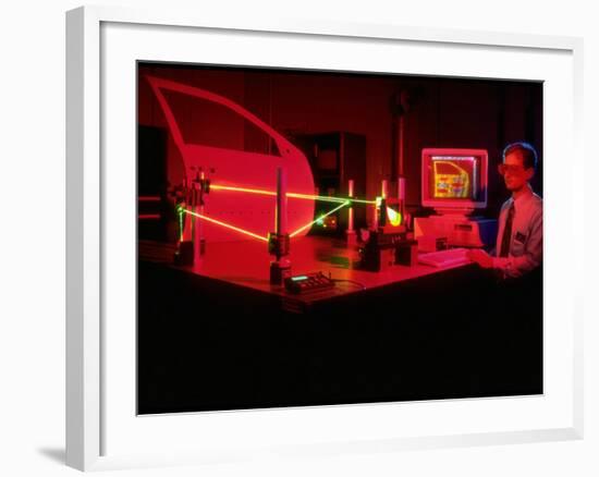 Engineer Using Laser Technology to Analyze Vehicle Vibrations at Ford Advanced Engineering Center-Ted Thai-Framed Premium Photographic Print