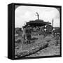 Engineers Clearing a Destroyed Tank from a Road, World War I, 1917-1918-null-Framed Stretched Canvas