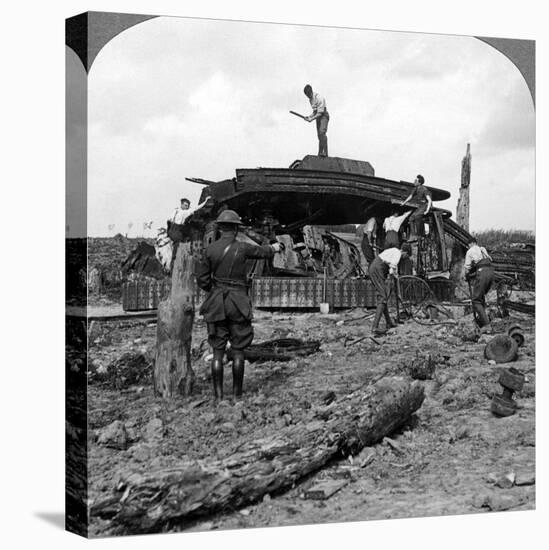 Engineers Clearing a Destroyed Tank from a Road, World War I, 1917-1918-null-Stretched Canvas