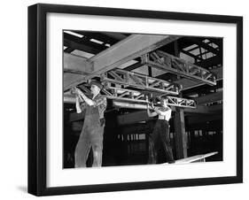 Engineers Lifting Steelwork into Position, South Yorkshire, 1954-Michael Walters-Framed Photographic Print