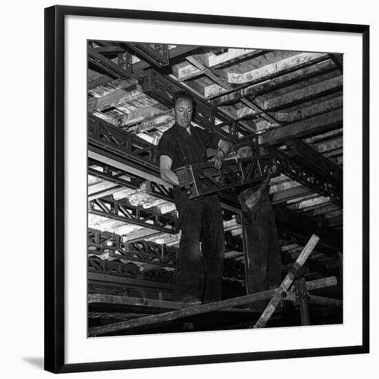 Engineers Lifting Steelwork into Position, South Yorkshire, 1954-Michael Walters-Framed Photographic Print