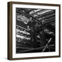 Engineers Lifting Steelwork into Position, South Yorkshire, 1954-Michael Walters-Framed Photographic Print