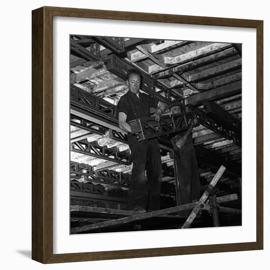 Engineers Lifting Steelwork into Position, South Yorkshire, 1954-Michael Walters-Framed Photographic Print