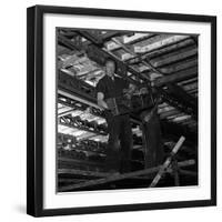 Engineers Lifting Steelwork into Position, South Yorkshire, 1954-Michael Walters-Framed Photographic Print