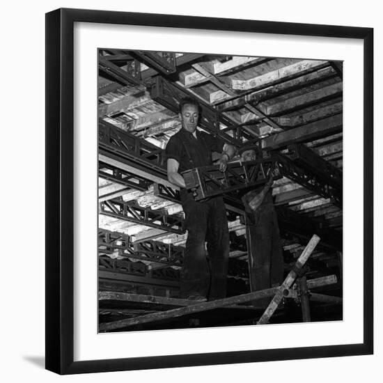 Engineers Lifting Steelwork into Position, South Yorkshire, 1954-Michael Walters-Framed Photographic Print