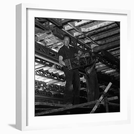 Engineers Lifting Steelwork into Position, South Yorkshire, 1954-Michael Walters-Framed Photographic Print