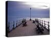 England, Dorset, Swanage; Sunrise from the Banjo Jetty at Swanage, with the Isle of Wight-Katie Garrod-Stretched Canvas