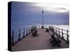 England, Dorset, Swanage; Sunrise from the Banjo Jetty at Swanage, with the Isle of Wight-Katie Garrod-Stretched Canvas