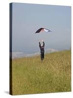 England, Isle of Wight; Boy Flying a Kite on the Downs Near Compton Bay in Southwest of the Island-Will Gray-Stretched Canvas