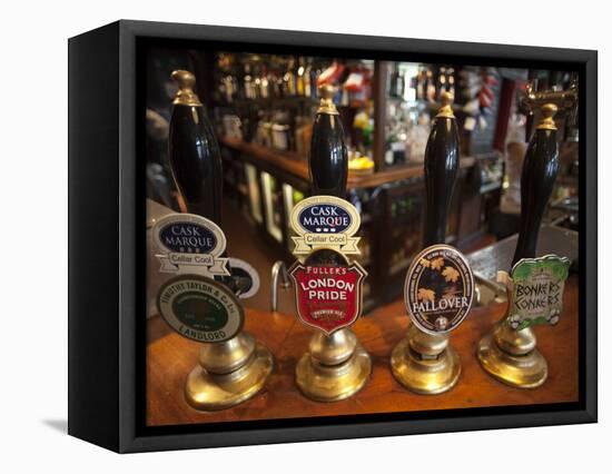 England, London, Beer Pump Handles at the Bar Inside Tradional Pub-Steve Vidler-Framed Stretched Canvas