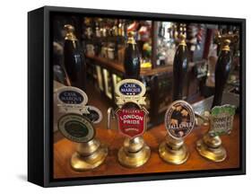 England, London, Beer Pump Handles at the Bar Inside Tradional Pub-Steve Vidler-Framed Stretched Canvas