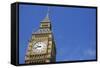 England, London, Big Ben, Aeroplane Flying in Blue Sky in Background-Michael Blann-Framed Stretched Canvas