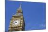 England, London, Big Ben, Aeroplane Flying in Blue Sky in Background-Michael Blann-Mounted Photographic Print