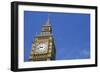 England, London, Big Ben, Aeroplane Flying in Blue Sky in Background-Michael Blann-Framed Photographic Print