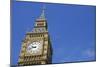 England, London, Big Ben, Aeroplane Flying in Blue Sky in Background-Michael Blann-Mounted Photographic Print