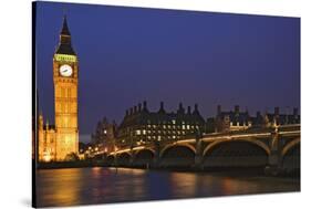 England, London. Big Ben and Westminster Bridge over River Thames.-Jaynes Gallery-Stretched Canvas
