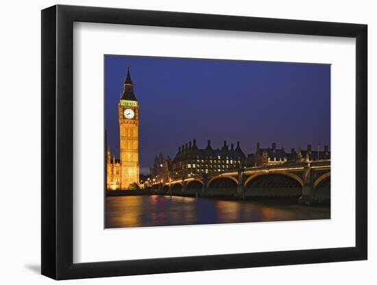 England, London. Big Ben and Westminster Bridge over River Thames.-Jaynes Gallery-Framed Photographic Print