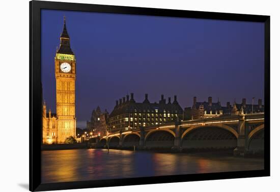 England, London. Big Ben and Westminster Bridge over River Thames.-Jaynes Gallery-Framed Photographic Print