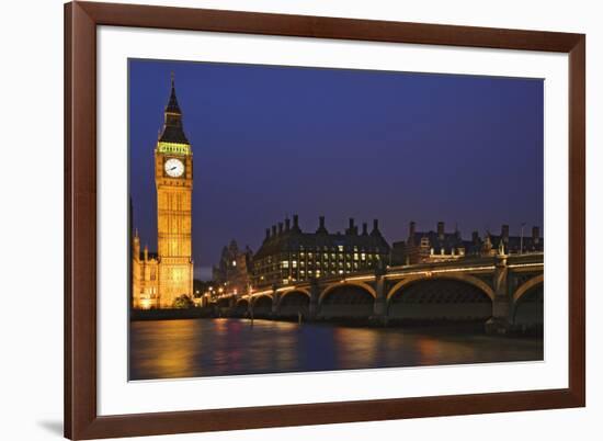 England, London. Big Ben and Westminster Bridge over River Thames.-Jaynes Gallery-Framed Premium Photographic Print