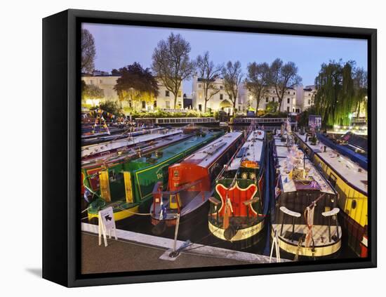 England, London, Little Venice, Canal Boats-Steve Vidler-Framed Stretched Canvas