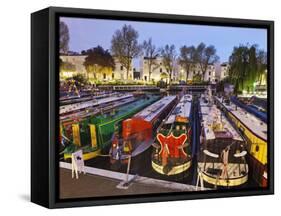 England, London, Little Venice, Canal Boats-Steve Vidler-Framed Stretched Canvas