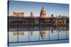 England, London, Reflection in Puddle, Near Millennium Bridge, Dawn-Walter Bibikow-Stretched Canvas